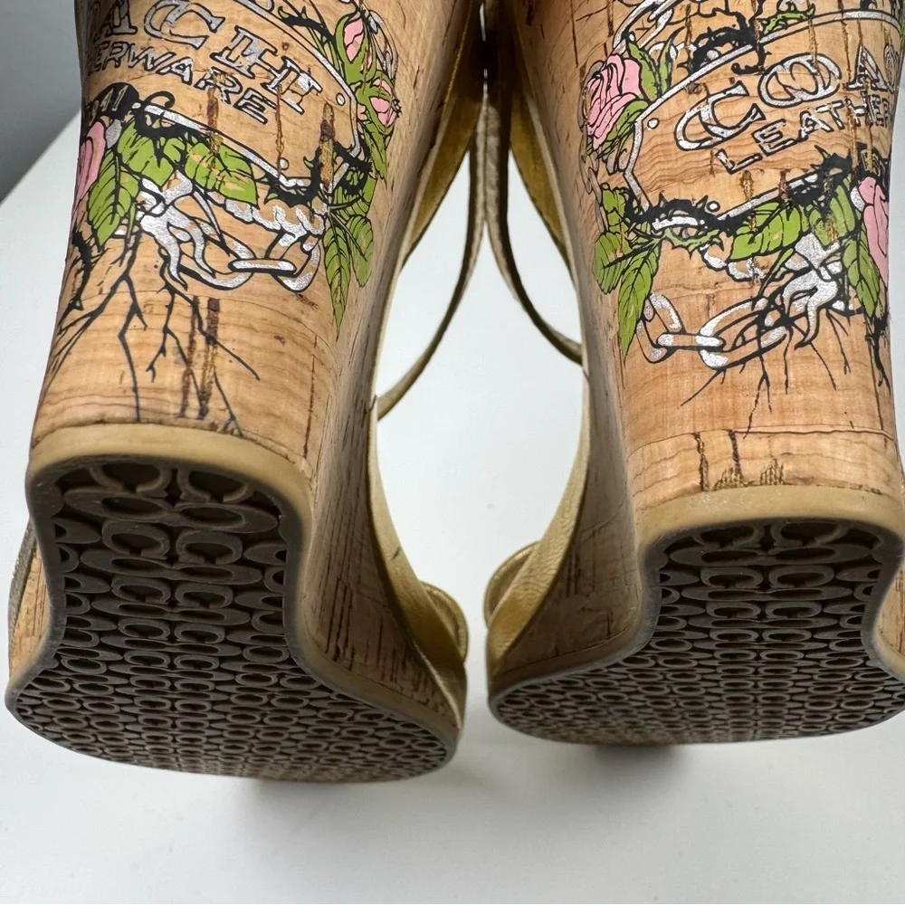 Coach Ellette Tattoo Cork Wedge Heel Sandals Rose Size 7.5 - Picture 5 of 11